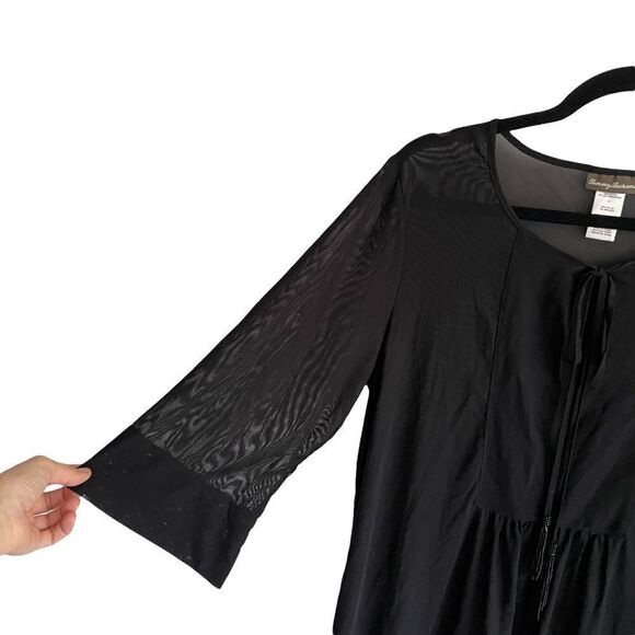 TOMMY BAHAMA Popover Swimwear Coverup Tunic Mini Dress Tassels Black S - Picture 3 of 9